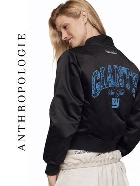 Anthropologie Mitchell & Ness NFL Giants Crop Bomber Jacket